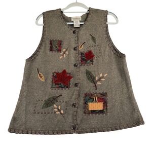 Longaberger Homestead Sweater Vest Women X-Large Brown Leaf Basket Patchwork